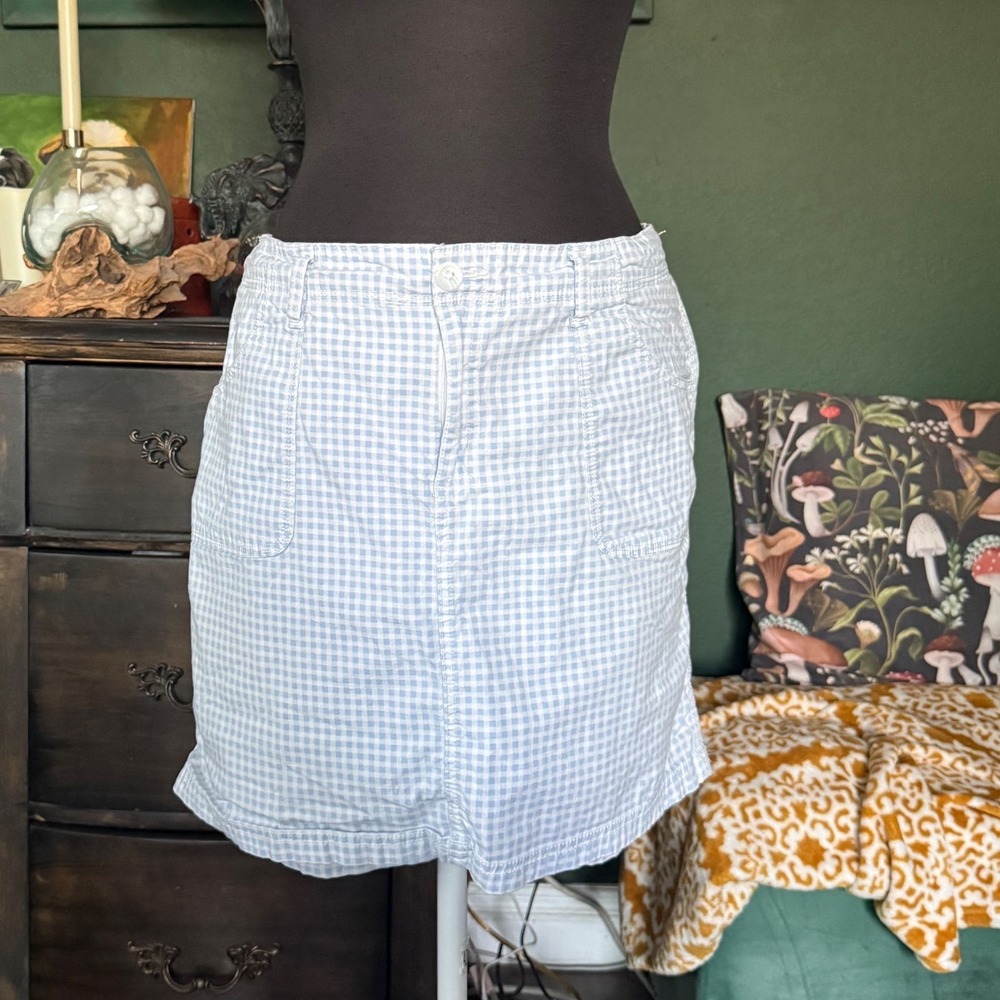 St Johns Bay‎ Blue White Gingham Skort Womens Cotton Stretch Mini Skirt Shorts